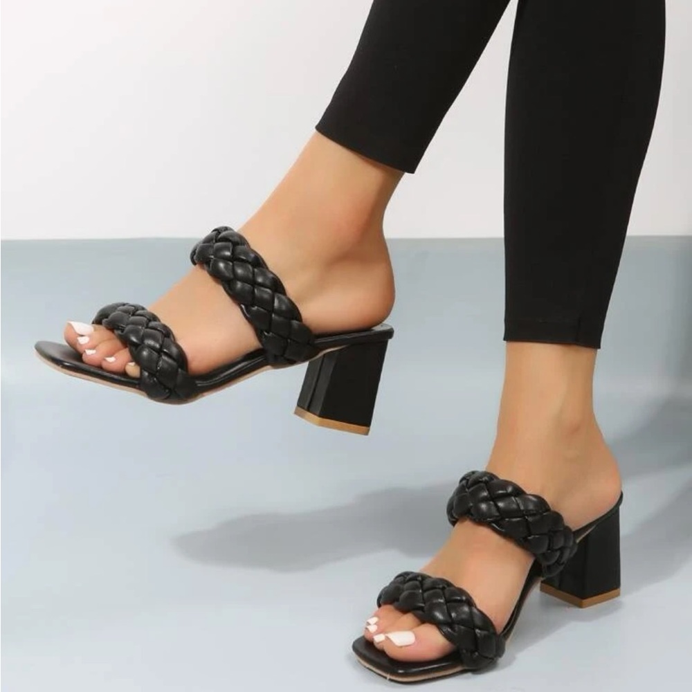 Black Braided Slip-On Sandals/Heels